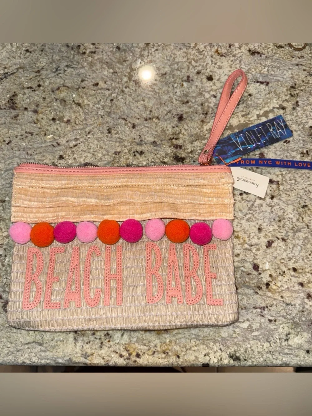 Violet Kay Pink Pom-Pom 'Beach Babe' Wristlet Clutch